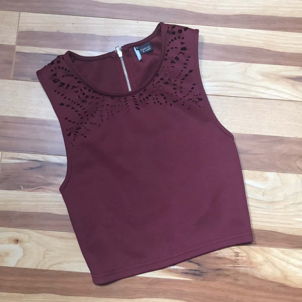 Maroon sparkle & fade cutout crop top